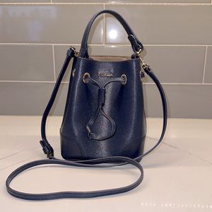 Furla Women's Stacy Mini Drawstring Bucket Bag Blue/Navy